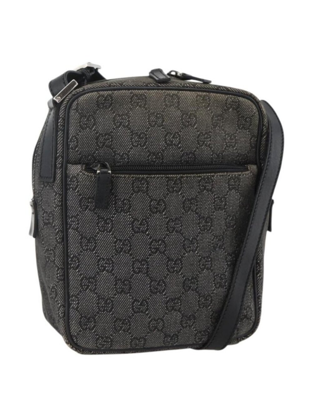 Authentic GUCCI GG Canvas Shoulder Bag Black Silver 03136